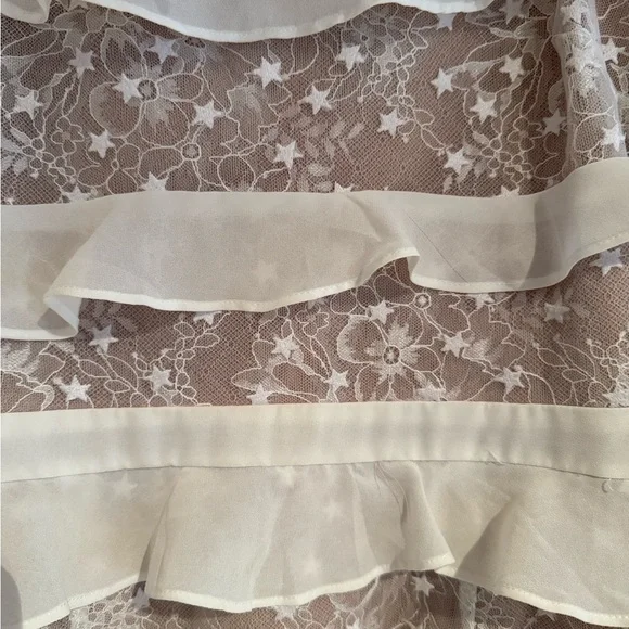 For Love & Lemon White Cosmic Star Ruffle Tiered Lace Dress size small - Picture 3 of 4